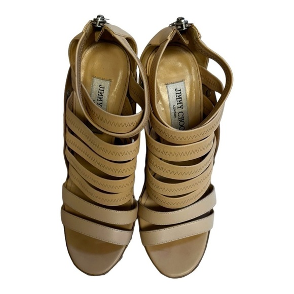 Jimmy Choo Aston Elastic Sandal Leather Nude Heels Shoes 39.5 9.5 - Picture 6 of 16